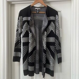 Zozo Black & White 100% Cotton Geometric Open Front Cardigan Sweater Size S